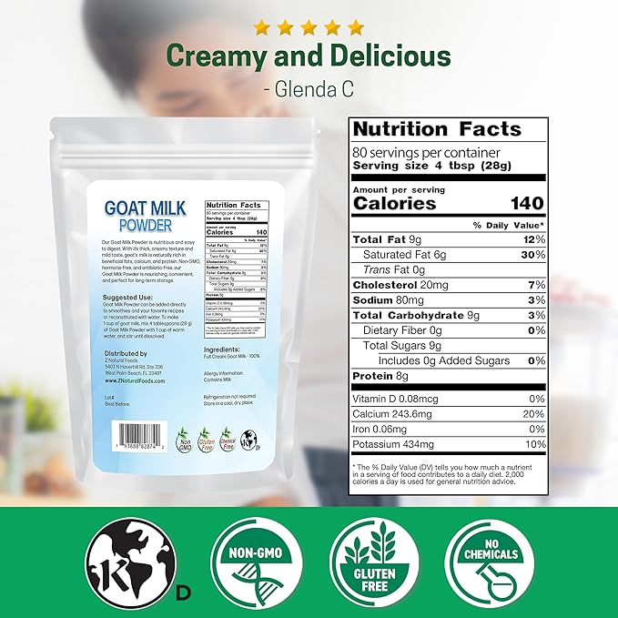 Z Natural Foods Goat Milk Powder - Pure Netherlands Full Cream Milk, Powdered Goat Milk, Highly Nutritious, Easy Digestion - Whole Goats Milk for Adults for Smoothies, Cooking, Baking, 5 lbs