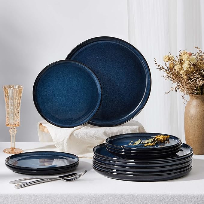 Herogo 6-Piece Stoneware Small Dinner Plates Set, 7.9" Ceramic Round Dessert Plate Set, Double Reactive Glaze Large Dinnerware Plates for Kitchen, Microwave, Oven and Dishwasher Safe, Starry Blue