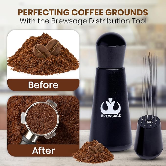 Espresso Accessories Kit – WDT Distribution Tool & 58mm Espresso Dosing Funnel for Baristas – 0.35mm Needle Stirrer with Extra Replaceable Needles, Handle & Storage Pouch