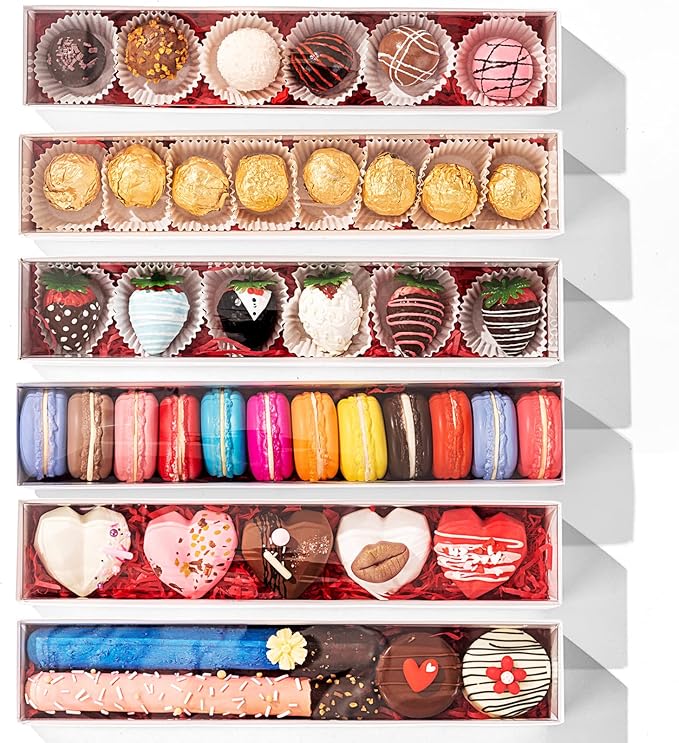 50 Pack 12x2.2x2 Inch Chocolate Covered Strawberry Boxes with Clear Window Packing for Macaron, Truffle, Cookie & Bakery Boxes