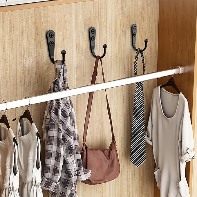 15 Pcs Black Wall Mounted Coat Hooks, Hanger Hook with 30 Pieces Screws for Towel, Key, Robe, Scarf, Bag, Cap, Coffee Cup, Mugs
