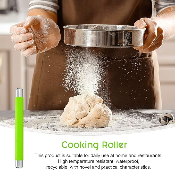 Rolling Pin Dough Roller for Baking with Thickened Non Stick Silicone Metal Handle Rolling Pin Stainless steel Fondant Roller Pin Cookie Pastry Kitchen Accessories 13.8 X 1.5 Inches