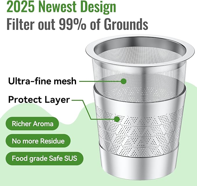 CAPMESSO Reusable K Cups for keurig: Refillable Stainless steel Coffee Pods for Keurig 1.0 Coffee Maker - Upgraded Dual-mesh Coffee Filters for Richer Coffee NO Grit, Eco-Friendly (2 Pack & 3 Rings)