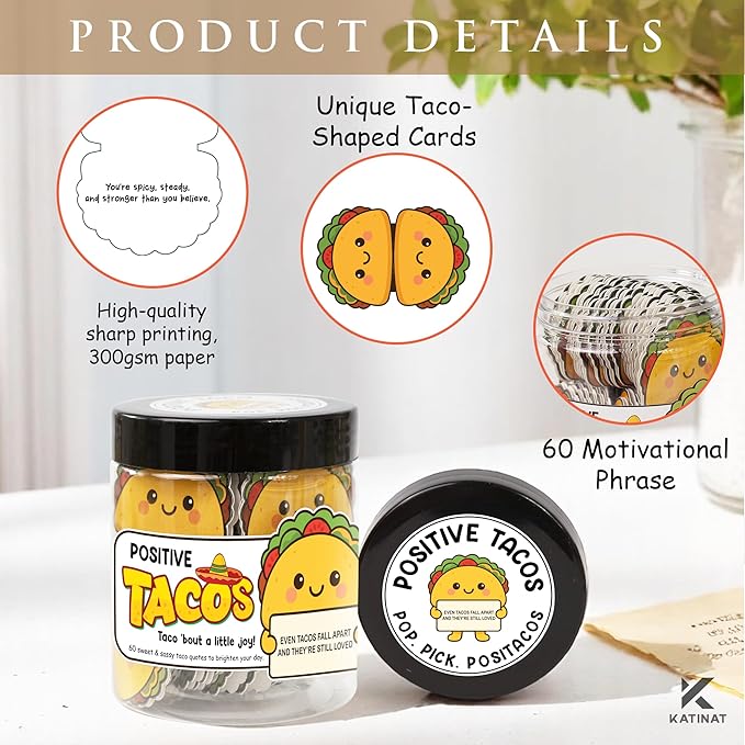 Emotional Support Taco Jar- 60 Funny Affirmation Cards Birthday Christmas Gifts for Women Men Teens Stocking Stuffers Teen Girls Son Mom Dad Daughter Sister Friend Coworkers Teachers Gifts