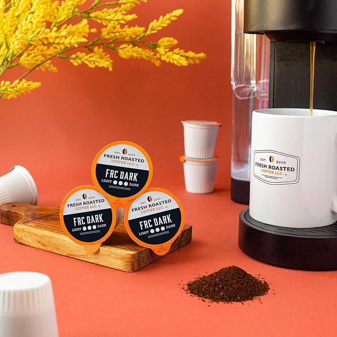 Fresh Roasted Coffee, FRC Dark Roast Blend, 96 Pods for K Cup Brewers
