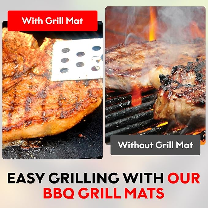 BBQ Grill Mat Set of 3-100% Nonstick Large Grilling Sheets - Heavy Duty Cooking Mats for Outdoor Grill Charcoal, Gas or Electric - Reusable, Extra Thick and Easy to Clean - 15.75 x 13