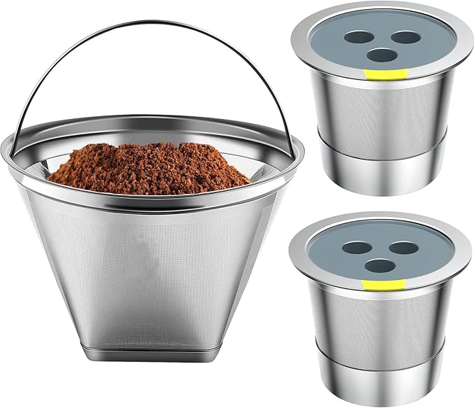 Stainless Steel Reusable Coffee Filter Compatible with Ninja Dual Brew Coffee Maker, Reusable Coffee Pods with 4 Cone Coffee Filters, Reusable k cups fit for Ninja CFP201 CFP301