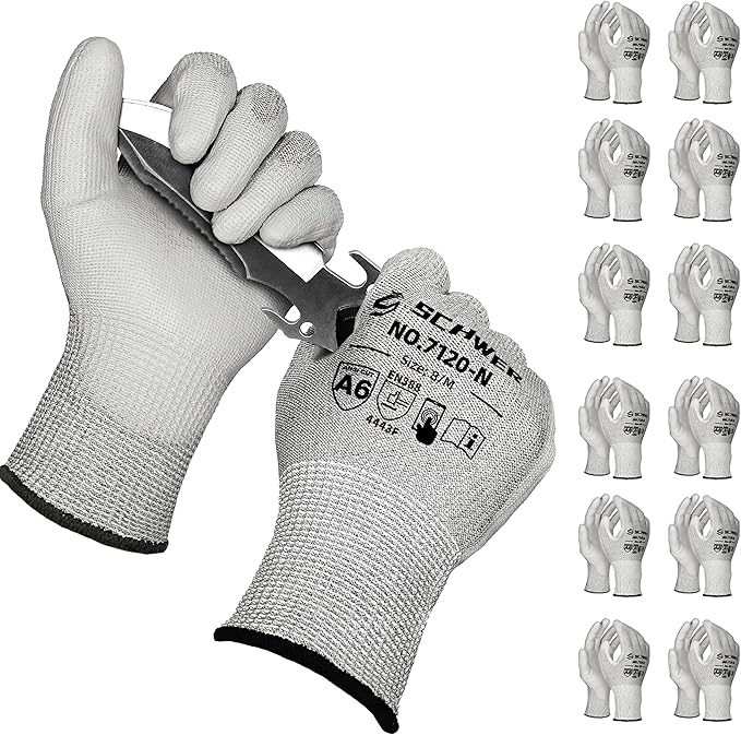 Schwer 180 Pairs ANSI A6 Cut Resistant Gloves CR7120 Cut Proof Work Gloves, Touchscreen, for Men and Women Used for Woodworking, Glass Cutting, Construction, Cargo Handling, Car Repair, M