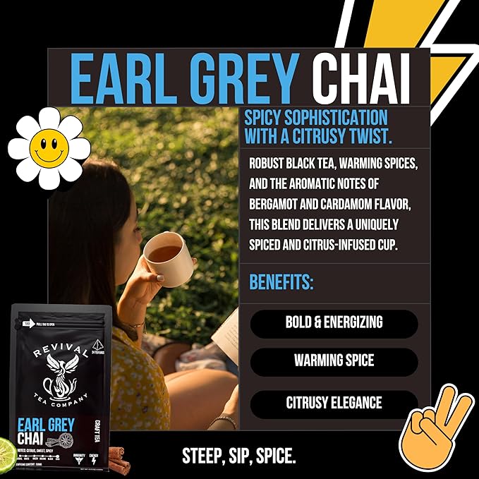 Revival Tea Company Earl Grey Chai Tea - Black Tea Blend with Fresh Spiced Chai and Bergamot Flavor - Loose Leaf 8 Ounces