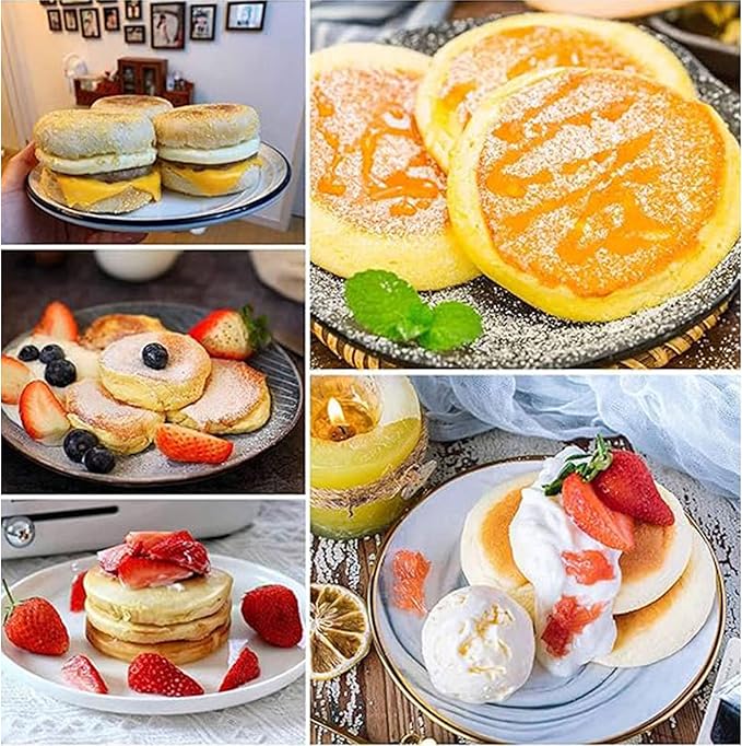 HLMOptimo English Muffin Rings, Stainless Steel Crumpet Rings, 12 Pcs Nonstick Metal Round Ring Molds with Silicone Oil Brush (4 inch 12 pcs)