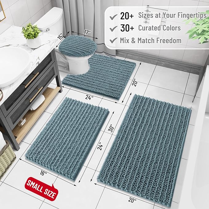 Arotive Luxury Chenille Bathroom Rug Mat, Extra Soft Thick Absorbent Shaggy Bath Rugs, Non-Slip Machine Wash Dry, Plush Bath Mats for Bathroom, Shower and Tub, 30x17, Smoky Gray