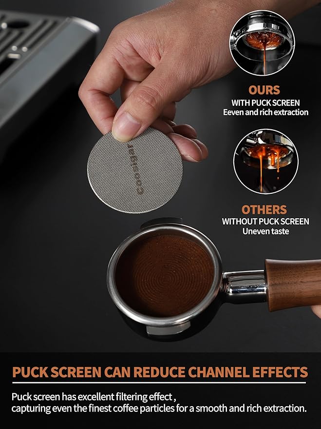 58mm Bottomless Portafilter | Fits for E61 Group Head 2 Ears machines| Stainless Steel portafilter and Walnut wood Handle|Espresso Machine Accessories(Walnut)