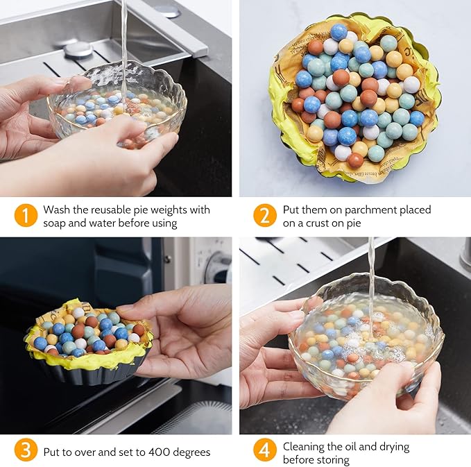 Tessco Pie Weights for Blind Baking, 3.2 lb Ceramic Pie Weights Beads to The Rim Crust Reusable Ceramic Stoneware with Plastic Container(Cute Colors)