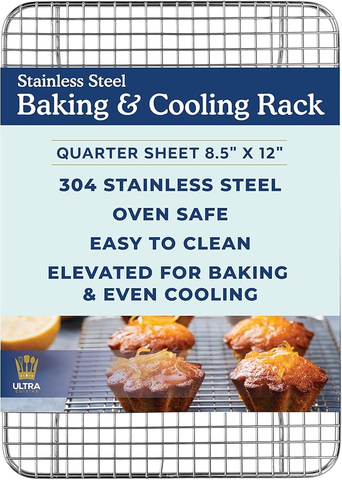 Ultra Cuisine Heavy Duty 100% Stainless Steel Cooling Rack for Cooking and Baking - Baking Rack & Wire Cooling Rack - Fits Quarter and Jelly Roll Sheet Pans - 8.5''x 12'' & 10''x 14.75''
