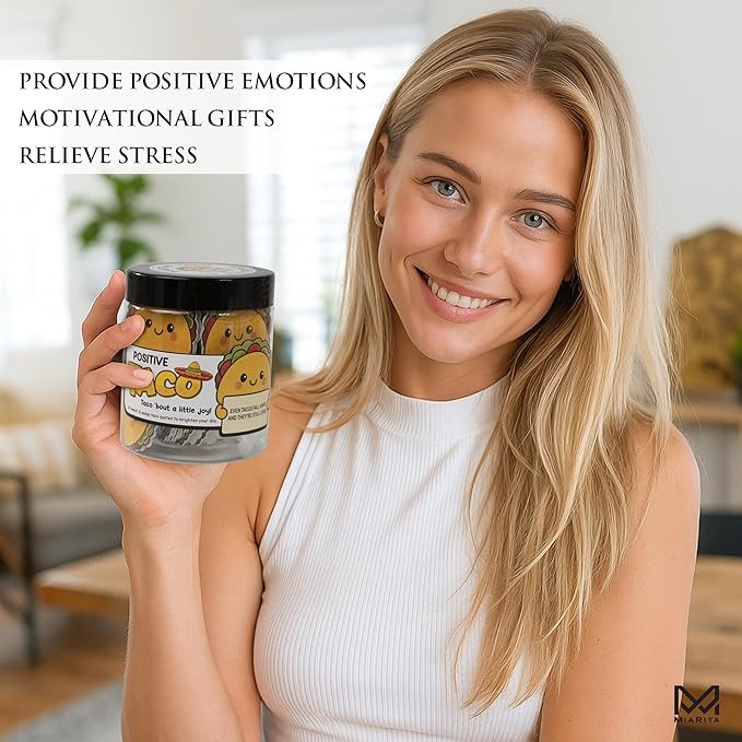 Positive Taco Jar - 60 Emotional Support Taco Affirmation Cards Xmas Stocking Stuffers Birthday Gift Christmas White Elephant Gifts for Women Men Teens Friends Coworkers Mom Sisters Teacher Gifts
