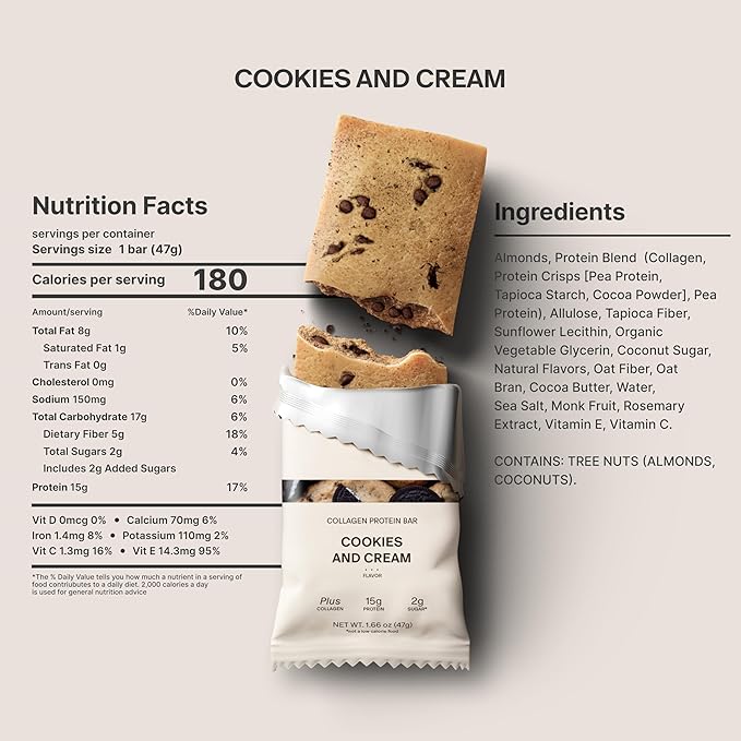 Stars + Honey Protein Bars- Cookies and Cream,15g Protein, 2g Sugar, w/Collagen Keto Friendly Snack - Gluten, Dairy, & Soy Free - High-Protein Snacks for Energy & Recovery-10 pack