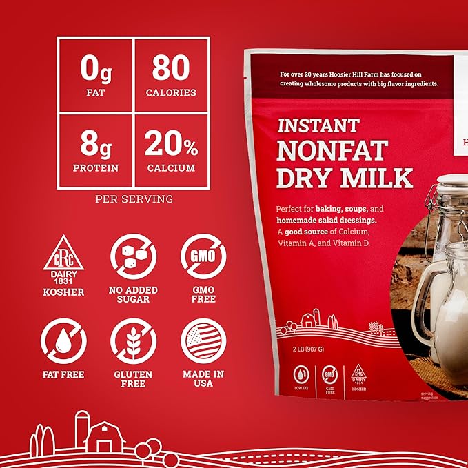 Hoosier Hill Farm Instant Nonfat Dry Milk Powder, 2LB (Pack of 2)