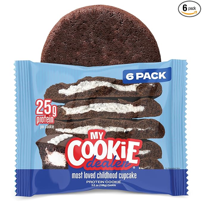 My Cookie Dealer Protein Cookies, Most Loved Childhood Cupcake (6-Pack, 3.8oz Each) - 25g of Protein per Cookie - Individually Wrapped Workout Snacks for On-The-Go Travel