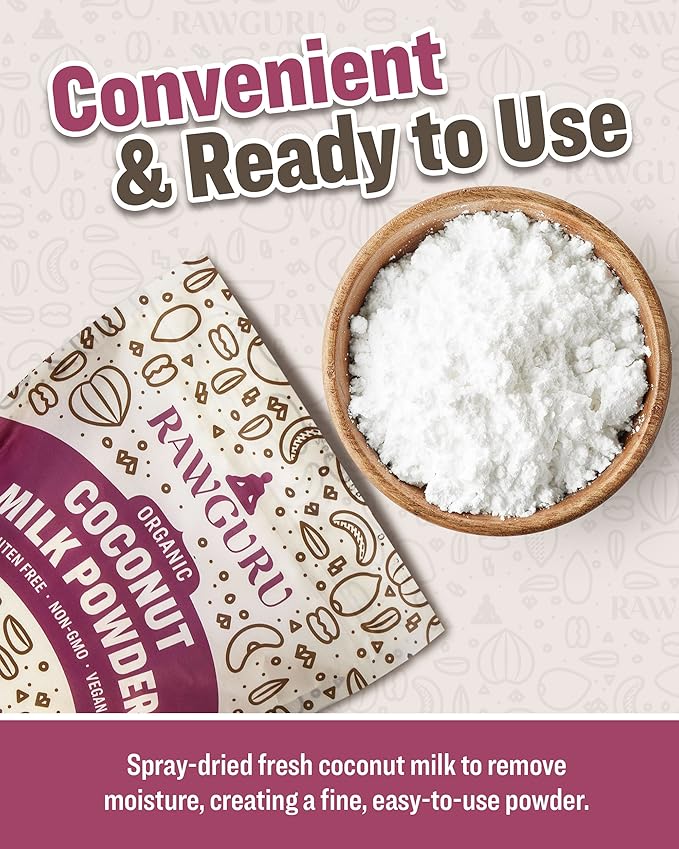 RawGuru Organic Coconut Milk Powder - Vegan & Nutrient-Dense Powder with Iron & Potassium - Rich & Creamy Organic Milk for Drinking or Baking - 48 oz, Pack of 1