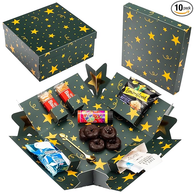 Explosion Gift Box with Treats – Premium Surprise Snack Box with Donuts, Cookies, Chips & More – Blank Design for Any Occasion – Party, Celebration, or Just Because Gift (Explosion Gift Box)