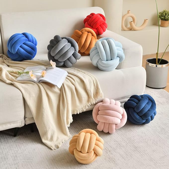 Decorative Throw Knot Pillow Ball for Home Chair Sofa Aesthetic Round Velvet Knotted Pillow Cushion (Dusty Pink, 8inches)