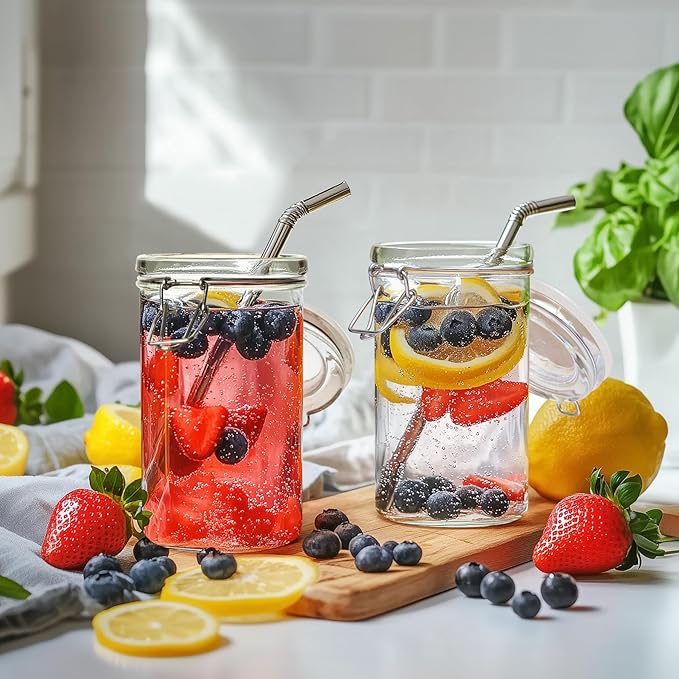 ComSaf Glass Jars with Airtight Lid Set of 6，Mason Jars 16 oz with Lids, Pint Jar, Canning Jar, Airtight Canister with Seal Wire Clip Fastening for Vanilla, Pickle, Cookie, Honey
