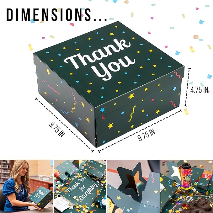 Explosion Gift Box with Treats – Premium Surprise Snack Box with Donuts, Cookies, Chips & More – Blank Design for Any Occasion – Party, Celebration, or Just Because Gift (Thank You)
