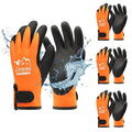 toolant 100% Waterproof Gloves Bulk for Cold Weather, 3 Pairs, Winter Work Gloves for Men Touchsreen, Warm Freezer Gloves, Thermal Insulated, With Grip, Orange, Lagre