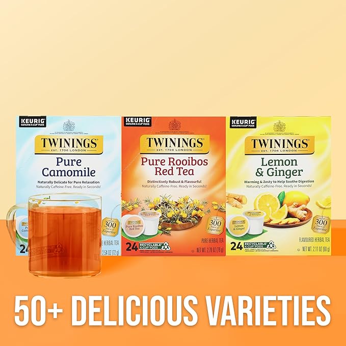 Twinings Pure Rooibos Red Tea K-Cup Pods for Keurig, 24 Count (Pack of 1), Natural, Slightly Sweet Taste, Naturally Caffeine-Free, Enjoy Hot or Iced