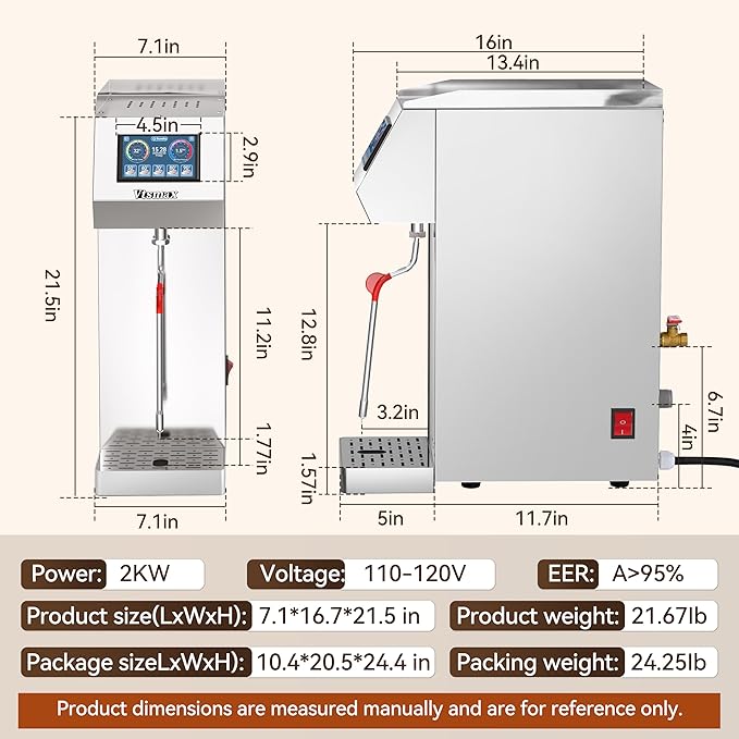 Automatic Commercial Milk Frother 2000W, 5L Professional Stainless Steel Steam Electric Milk Frothers Machine, Six-gears Temperature Setting With LED Display For Tea Coffee Shop (110V-120V)