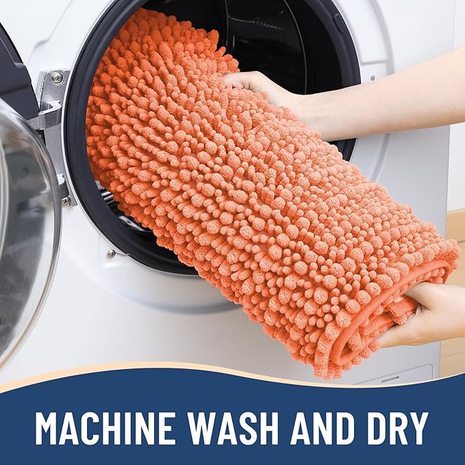 Arotive Luxury Chenille Bathroom Rug Mat, Extra Soft Thick Absorbent Shaggy Bath Rugs, Non-Slip Machine Wash Dry, Plush Bath Mats for Bathroom, Shower and Tub, 44x24, Coral