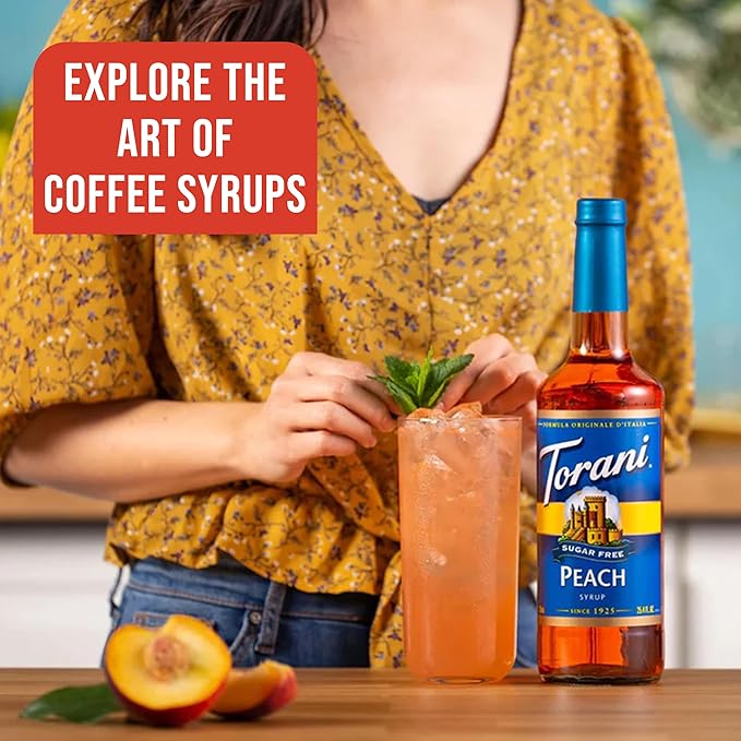 Jimoco® Syrup Pump Dispenser + Torani® Sugar Free Peach Syrup, 25.4 oz - Coffee Syrup Pump & Flavoring Bundle