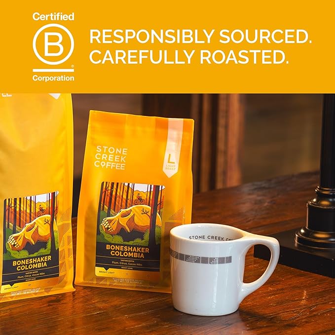 Stone Creek Coffee Light Roast Whole Bean Coffee – 12 Ounce (Pack of 1) – Smooth Specialty Fresh Roasted Coffee Beans with Juicy and Citrus Tasting Notes, Boneshaker Colombia