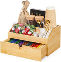 Coffee Bar Organizer Countertop with Drawer, Cafe Station Storage for Bar Accessories,Bamboo Espresso Bar Decor Holder for Bar Decor,Bamboo