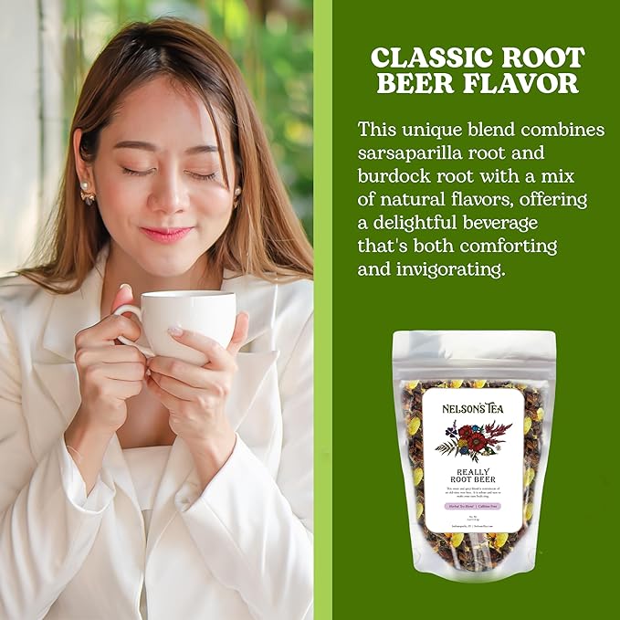 Nelson's Tea Really Root Beer - Sarsaparilla Root Herbal Loose Leaf Tea; Blend of Flavors like Sarsaparilla, Sassafras Burdock, and More! - 4 oz