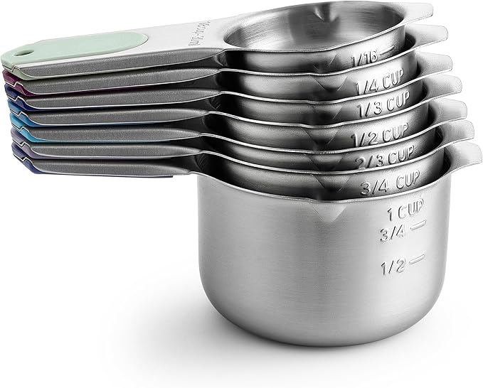 Spring Chef Magnetic Stainless Steel Measuring Cups (Patent Pending), Kitchen Tools with Easy to Read Markings for Measuring Dry or Liquid Ingredients, Set of 7, Winter Frost