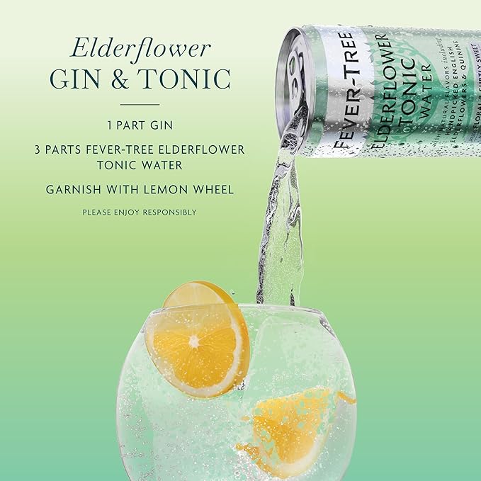 Fever-Tree Elderflower Tonic Water - Premium Quality Mixer - Refreshing Beverage for Cocktails & Mocktails. Naturally Sourced Ingredients, No Artificial Sweeteners or Colors - 5.1 Fl Oz Cans - Pack of 8