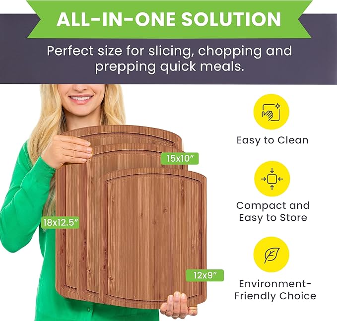 Bamboo Cutting Board Set of 3 - Dark
