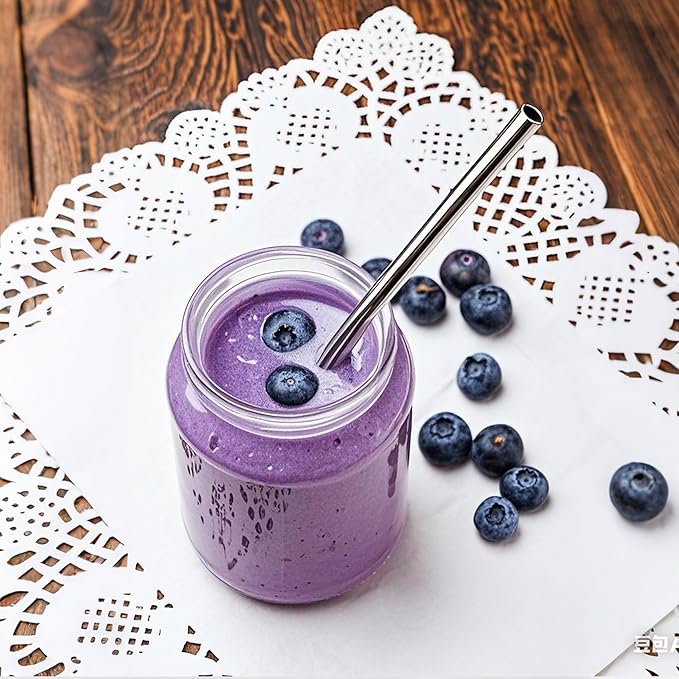 Stainless Steel Smoothie Straws, 0.47" Extra Wide Reusable Metal Drinking Straight & Bent Straws for Milkshake, Bubble Tea, Beverage