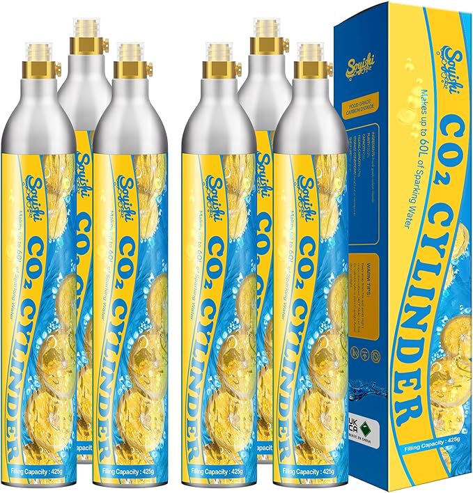 60L Co2 Cartridges Cylinder Compatible with All 'Screw-In' Soda Streaming Maker Co2 tanks 14.5oz Threaded CO2 Cartridge canister Sparkling Water Carbonates Set of 6