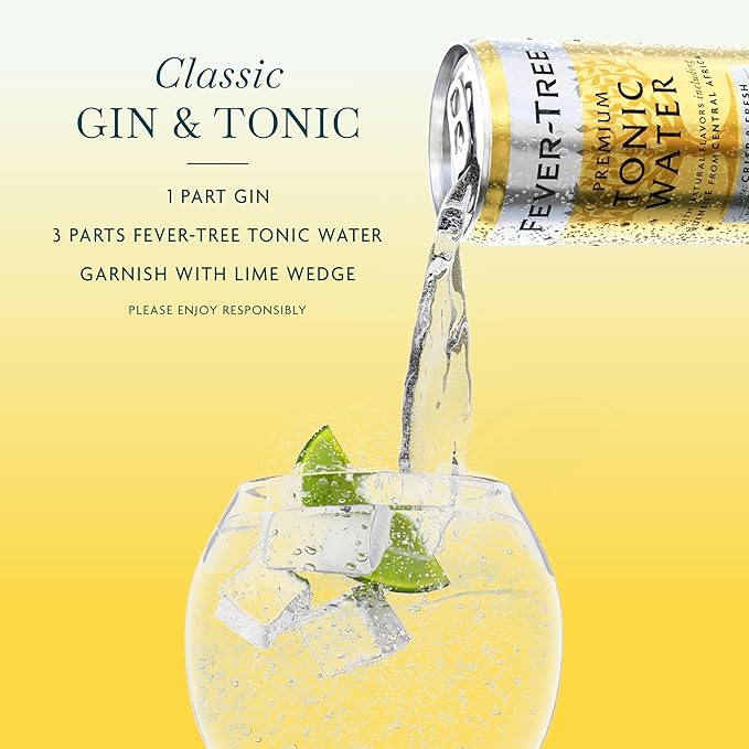 Fever-Tree Tonic Water - Premium Mixer - Refreshing Beverage for Cocktails & Mocktails. Naturally Sourced Ingredients, No Artificial Sweeteners or Colors - 5.1 Fl Oz Cans - Pack of 8