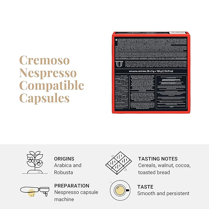 Caffe' Vergnano 1882 Medium Roast Espresso Original Line Machine Compatible Capsules, Single-Serve Arabica Robusta Espresso Coffee, Italian For Nespresso Machines, Intensity 6/10, Cremoso, 30 Ct