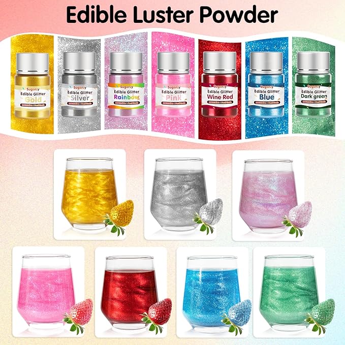 Gold Edible Glitter for Drinks, Food Grade 10g Gold Sprinkles Cake Decorating Supplies, Edible Luster Dust for Cocktail Beverages,Halloween Food Coloring Shimmer Powder for Baking,Cake Cupcakes Cookies Drinks Eggs Candy Strawberries Decorations