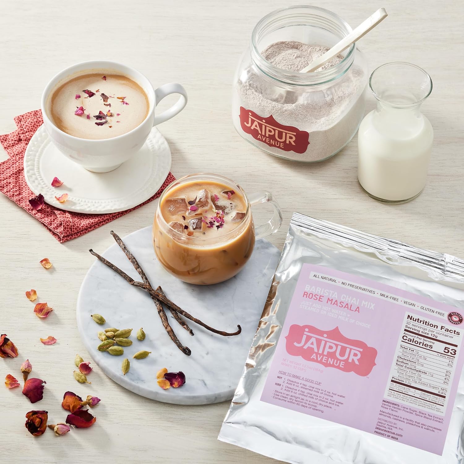 Jaipur Avenue Barista Chai Tea Mix – Rose Masala, Vegan & Dairy-Free, 13.5 oz