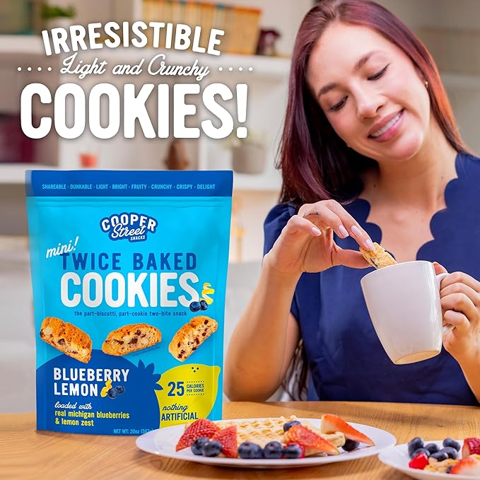 Cooper Street Twice-Baked Blueberry Lemon Biscotti Cookies (16 oz) – Over 50 Biscotti per Bag Loaded with Real Fruit, Italian Style Snacks Ideal with Coffee or Tea - Dairy, Peanut & Soy Free, Kosher