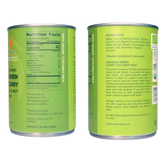 Islands Harvest Organic Green Curry Coconut Milk Pack of 6 - Vegan, Kosher, Halal, Non-GMO, USDA Organic - No Added Artificial Flavors, Colors or Preservatives. For Curries, Such As Green Beans, Broccoli, Carrot