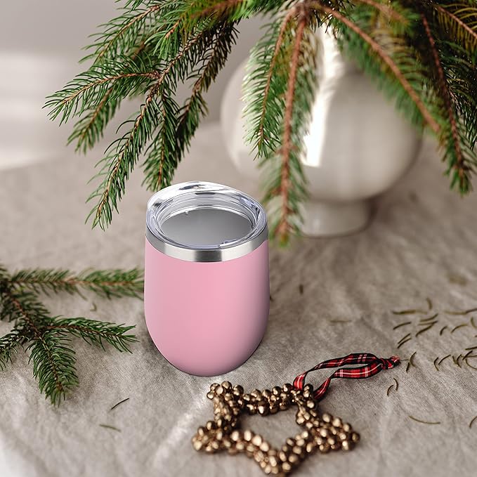 DOMICARE Stainless Steel Wine Tumbler Bulk with Lid, Personalized Insulated Tumblers Set, 12oz Travel Coffee Cups Pack of 16, Pink