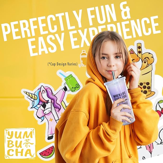 YUMBUCHA Instant Boba Making Kit - A Complete Set for Boba Tea Lovers - 30 Drinks, Reusable Cup & Straw, Tapioca Pearls, and Loose Leaf Teabags - White Peach Oolong, Jasmine Green, Classic Black