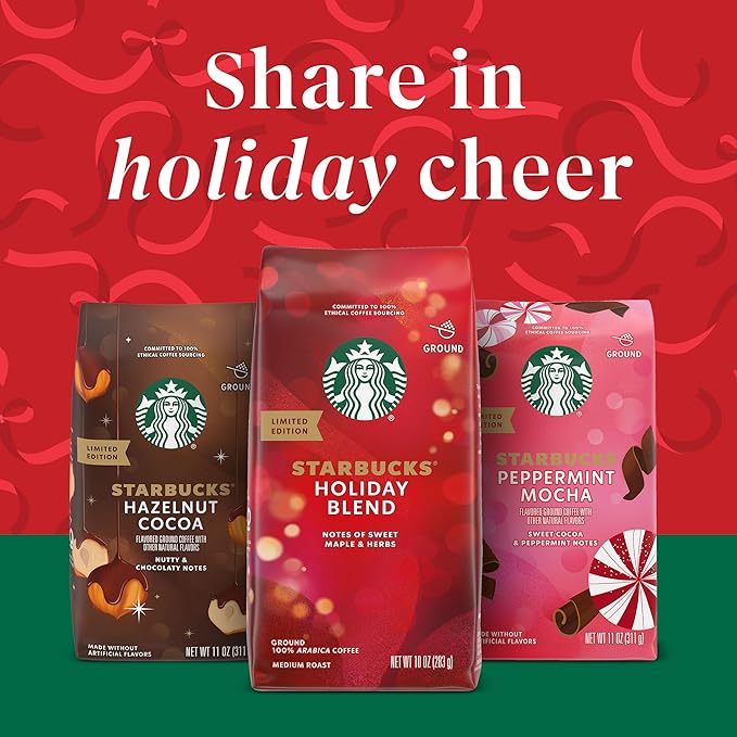 Starbucks Ground Coffee, Peppermint Mocha Flavored Coffee, 100% Arabica, Holiday 1 Bag (17 oz)