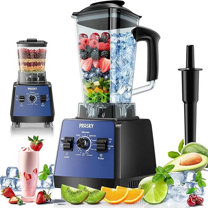 Blenders for Kitchen, Commercial Blender,2400W PRASY Food Processor with 101oz Juice & Grinder Jar, BPA-Free, 25000 RPM Blenders for Smoothies, Ice Crushing, Frozen Fruit (Blue, 2L)